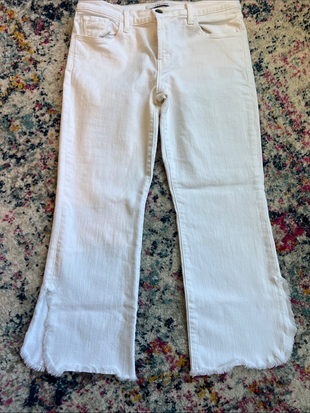 J Brand Cropped White Frayed Hem Jeans